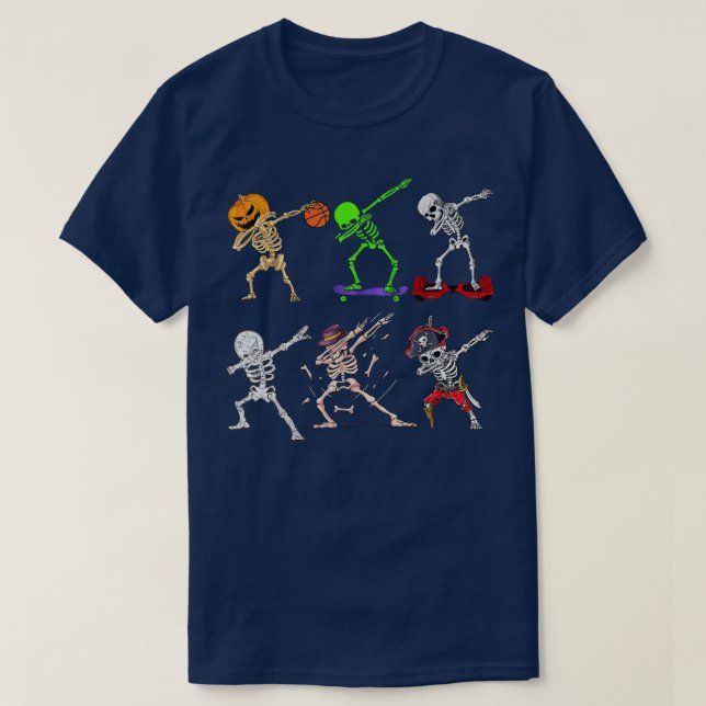 T-shirt Dabbing Halloween garçons Skeleton Zombie effrayan (Design devant)