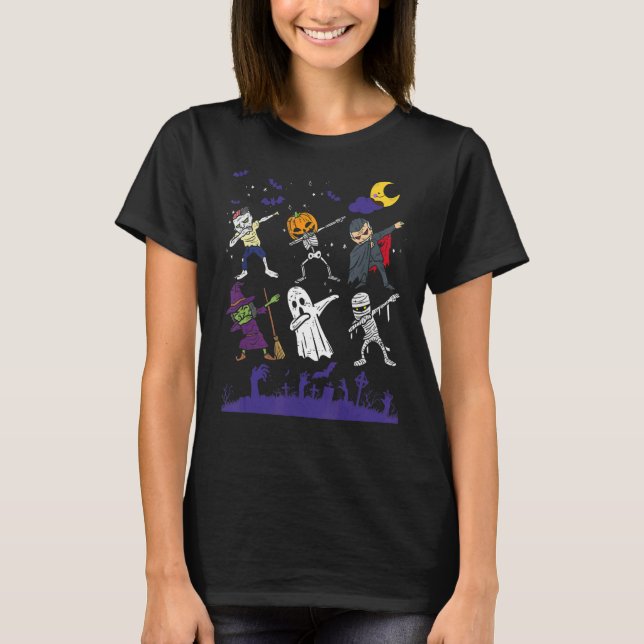 T-shirt Dabbing Halloween garçons Skeleton Zombie effrayan (Devant)