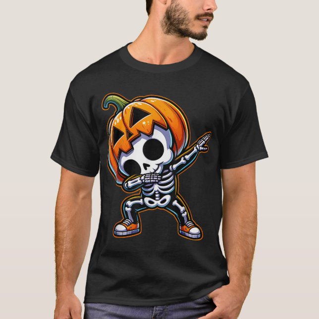T-shirt Dabbing Halloween Skeleton Boys Trick Treat (Devant)