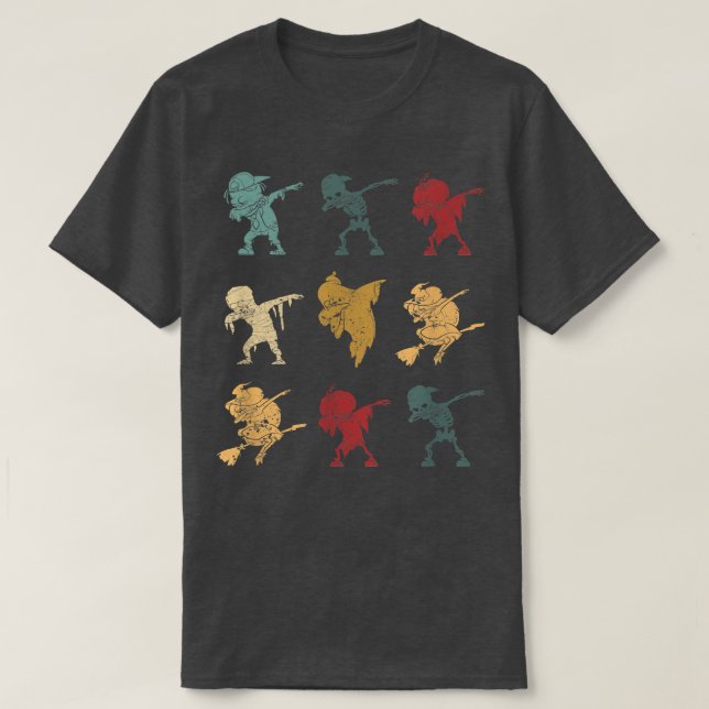 T-shirt Dabbing Halloween Skeleton Zombie Ghost Sorcière (Design devant)