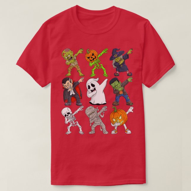 T-shirt Dabbing Halloween Skeleton Zombie Scary Pumpkin Va (Design devant)