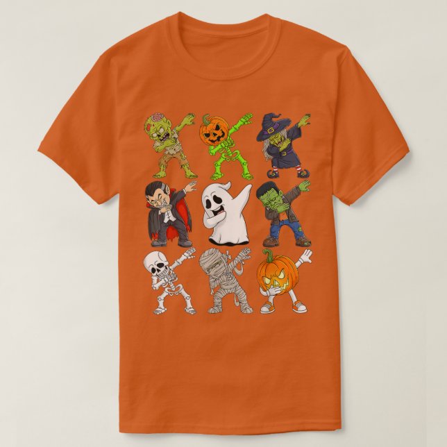 T-shirt Dabbing Halloween Squelette Zombie Citrouille effr (Design devant)