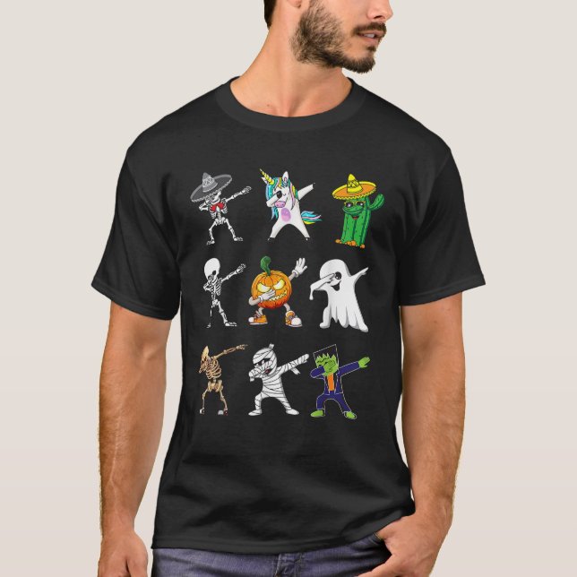 T-shirt Dabbing Halloween Squelette Zombie pour bébé (Devant)