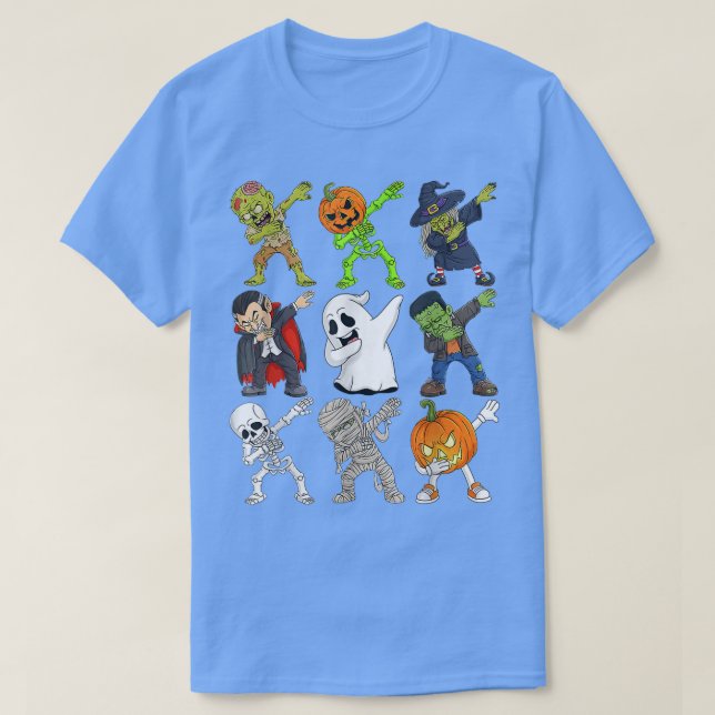 T-shirt Dabbing Halloween Zombie Skeleton Citrouille effra (Design devant)