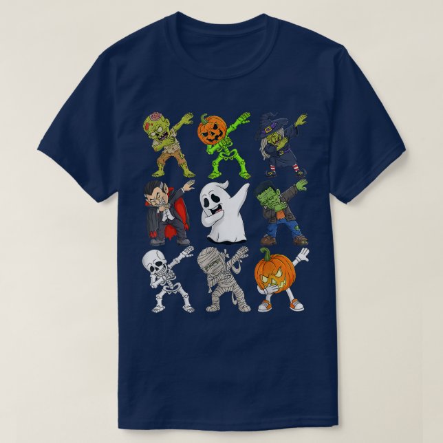 T-shirt Dabbing Halloween Zombie Skeleton Scary Pumpkin Va (Design devant)