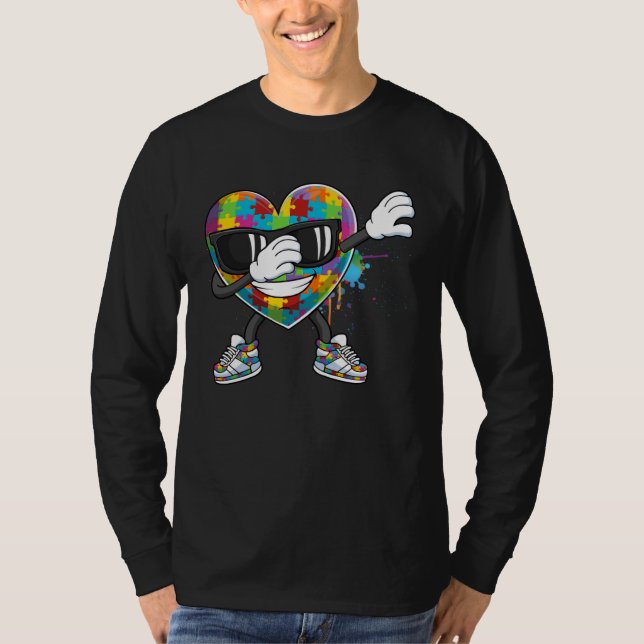 T-shirt Dabbing Heart Puzzle Heart Dab Love Support Autism (Devant)