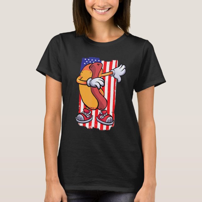 T-shirt Dabbing Hot Dog Dancing Food  Flag 4th July Themed (Devant)
