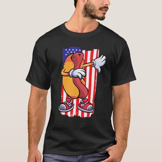 T-shirt Dabbing Hot Dog Dancing Food  Flag 4th July Themed (Devant)