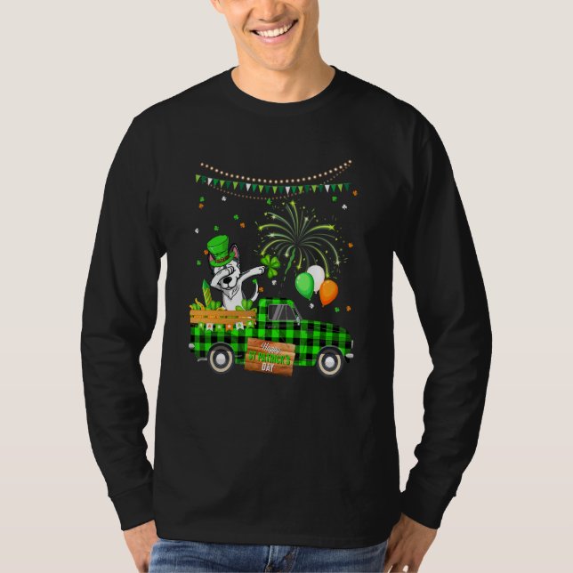 T-shirt Dabbing Husky Chien Shamrock St Patrick's Day (Devant)