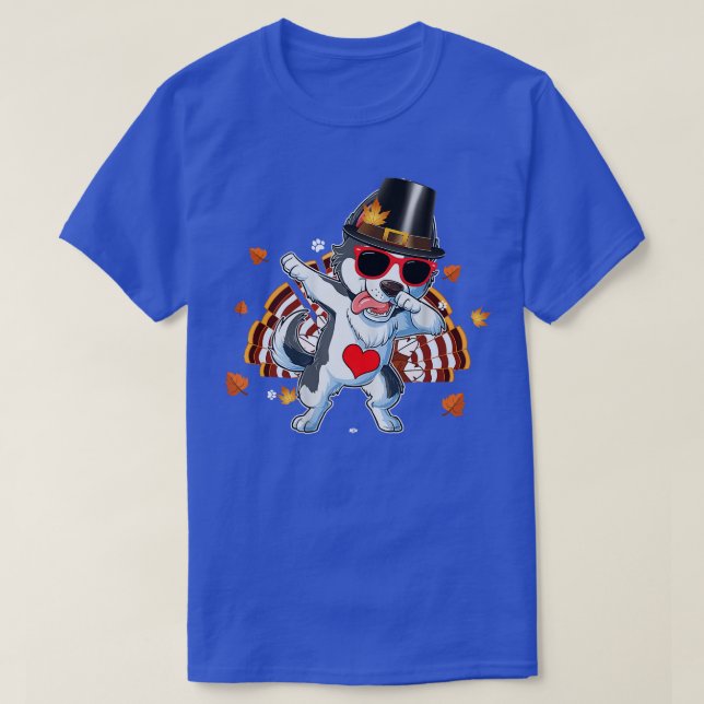 T-shirt Dabbing Husky Thanksgiving Day Chien Pilgriens Gar (Design devant)