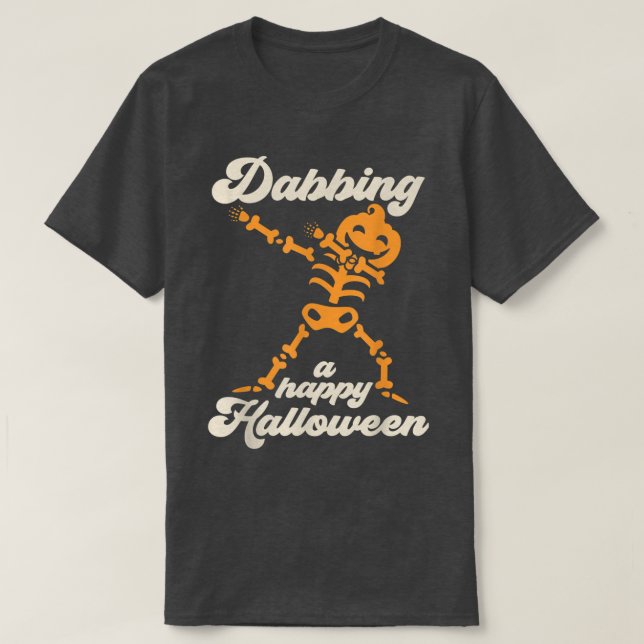 T-shirt Dabbing Jack-o'-lantern Skeleton (Design devant)