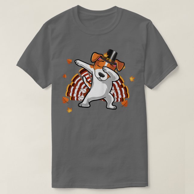 T-shirt Dabbing Jack Russell Thanksgiving Day Chien pèleri (Design devant)