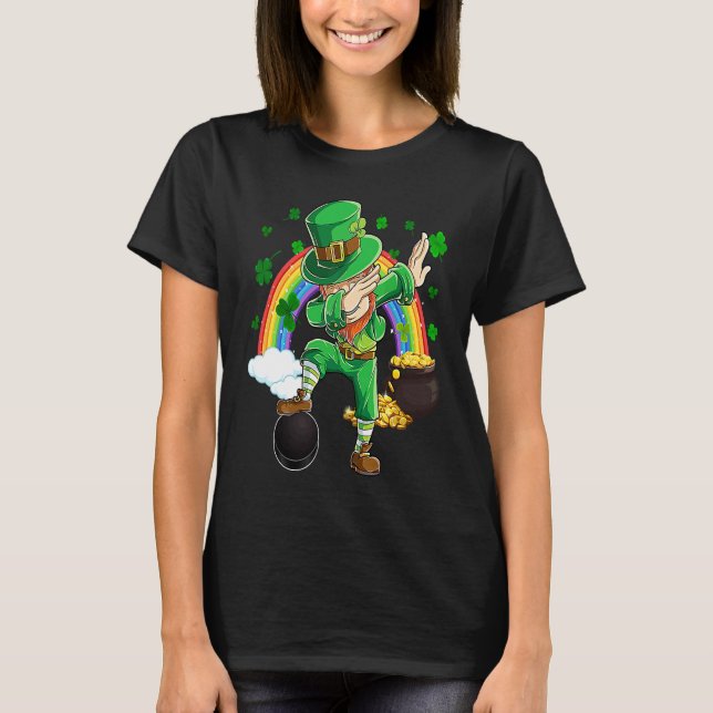 T-shirt Dabbing Leprechaun & Hockey Puck St Patricks Day M (Devant)