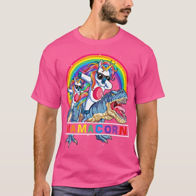T-shirt Dabbing Mamacorn Unicorn Maman Dinosaur Rainbow Mo (Devant)