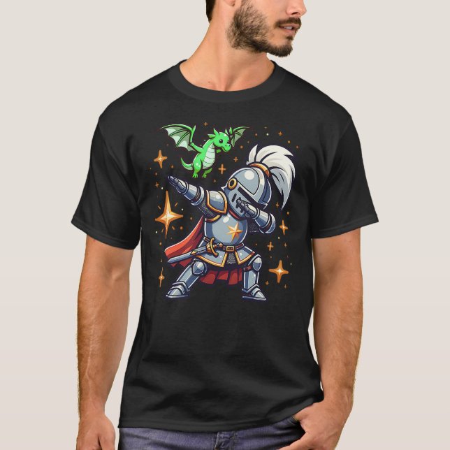 T-shirt Dabbing Medieval Knight Dragon Funny Renaissance R (Devant)