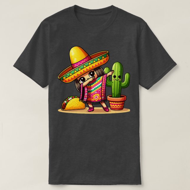 T-shirt Dabbing Mexicaine Poncho Sombrero fille garçon (Design devant)