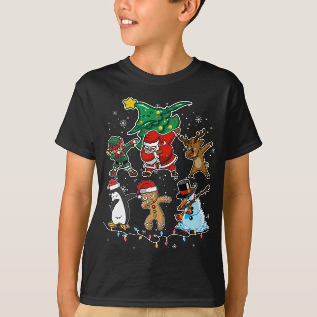 T-shirt Dabbing Noël Père Noël Elf Reindeer et amis S (Devant)