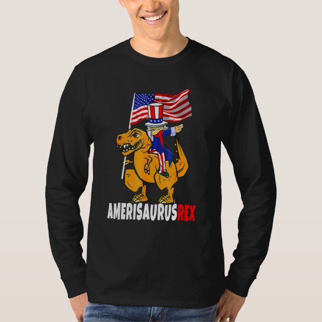 T-shirt Dabbing Oncle Sam Riding Dinosaur Rex 4 juillet (Devant)