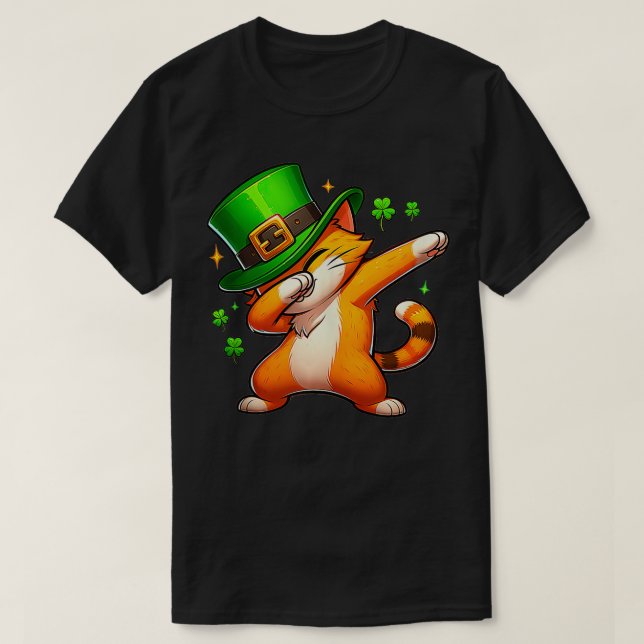 T-shirt Dabbing Orange Chat Jour de la Saint Patrick Garço (Design devant)