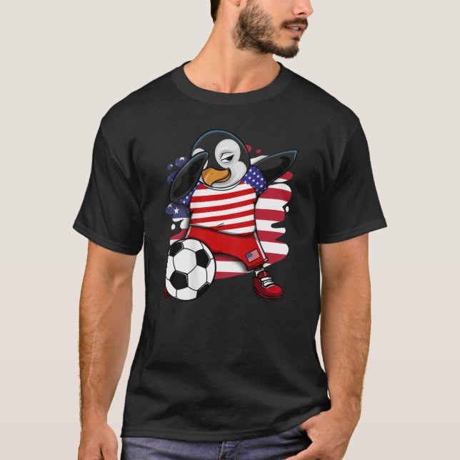 T-shirt Dabbing Penguin America Soccer Fans Jersey USA Fla (Devant)