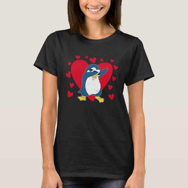 T-shirt Dabbing Penguin Heart Valentine's Day Zoo Animal B (Devant)
