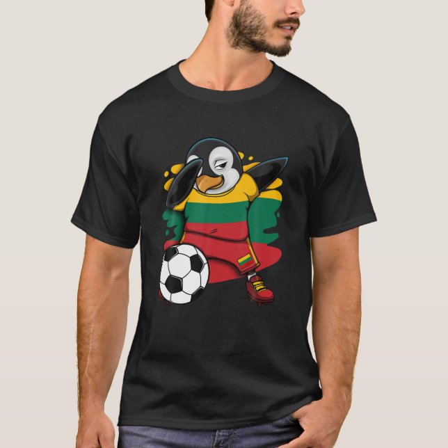 T-shirt Dabbing Penguin Lithuania Soccer Fans Jersey Footb (Devant)