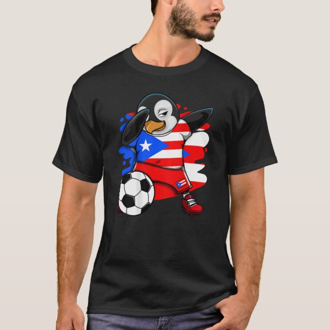 T-shirt Dabbing Penguin Porto Rico Soccer Fan Jersey Pied (Devant)