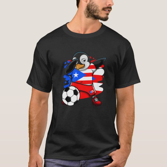 T-shirt Dabbing Penguin Porto Rico Soccer Fan Jersey Pied (Devant)