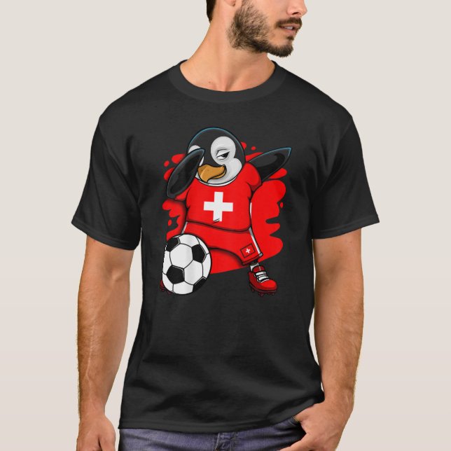 T-shirt Dabbing Penguin Suisse Soccer Fan Jersey Pied (Devant)