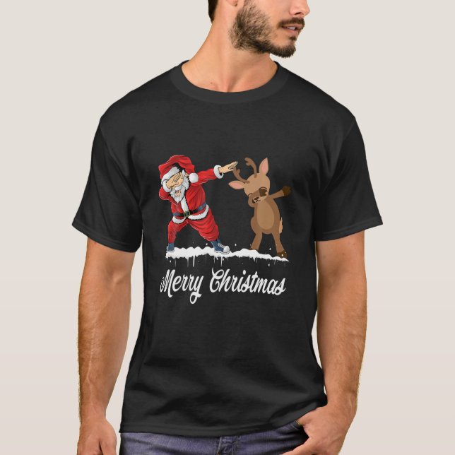 T-shirt Dabbing Père Noël Deer Joyeux Noël Funny Kids Boys (Devant)