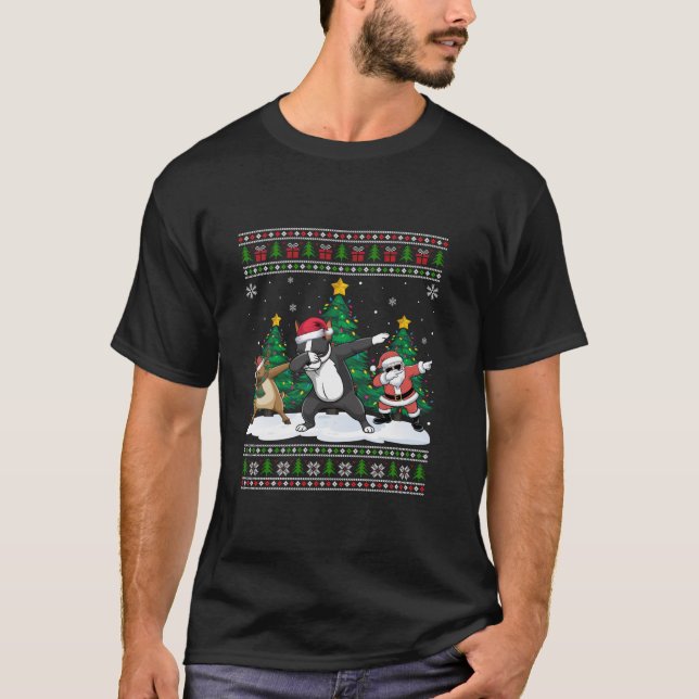 T-shirt Dabbing Père Noël Reindeer Boston Terrier Tree Lum (Devant)