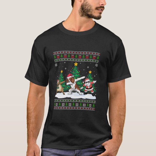 T-shirt Dabbing Père Noël Reindeer Boykin Spaniel Dog Tree (Devant)