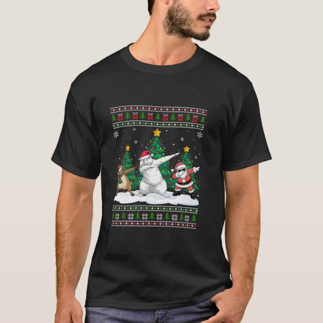T-shirt Dabbing Père Noël Reindeer Persian Cat Tree Lumièr (Devant)