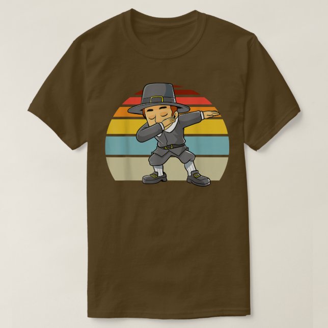 T-shirt Dabbing Pilgrim Thanksgiving Retro Garçons Enfants (Design devant)