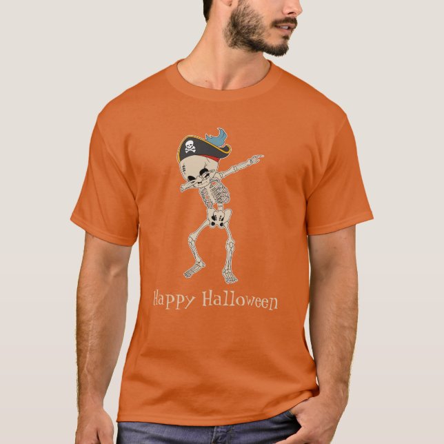 T-shirt Dabbing Pirate Skeleton Halloween Party Correspond (Devant)