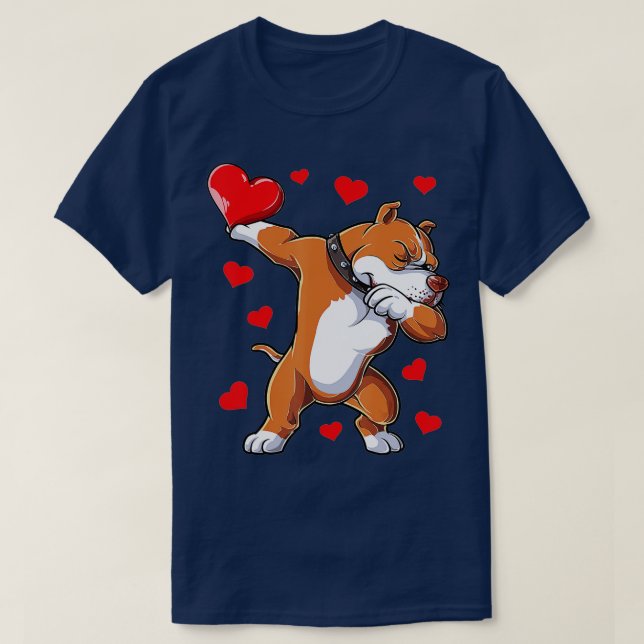 T-shirt Dabbing Pit Bull Heart Valentines Day Boys Kids Me (Design devant)