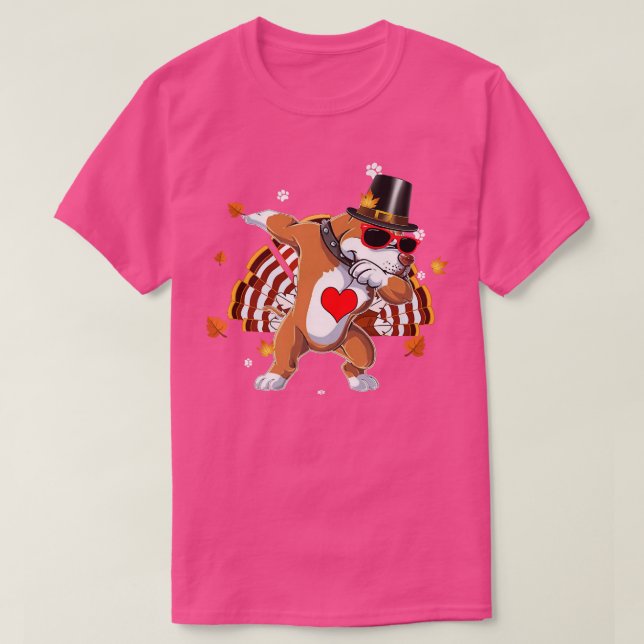 T-shirt Dabbing Pit Bull Thanksgiving Day Chien Pilgrim Bo (Design devant)