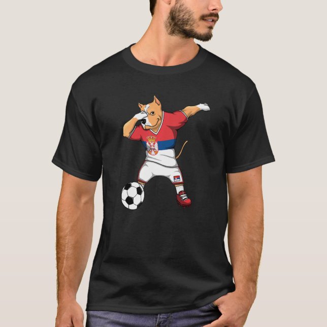 T-shirt Dabbing Pitbull Serbie Fans de foot Maillot Serbe  (Devant)