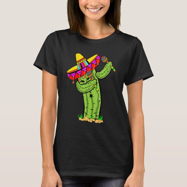 T-shirt Dabbing Prickly Cactus with mexican sombrero hat (Devant)