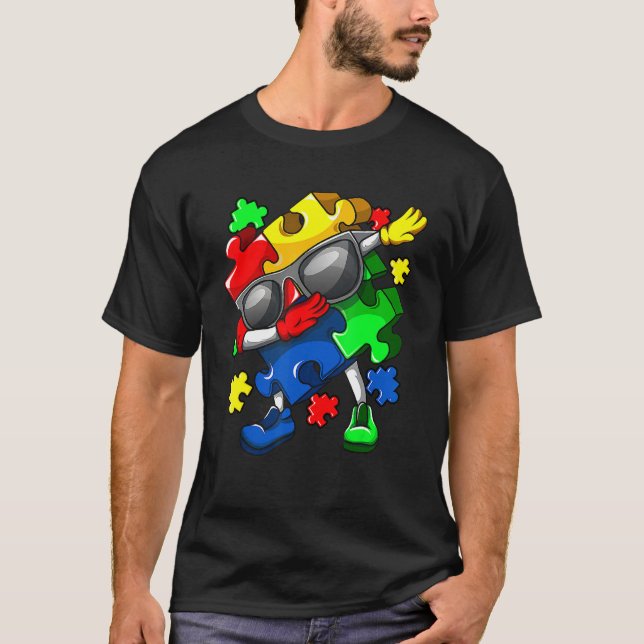 T-shirt Dabbing Puzzle Pièces Autisme Dab (Devant)