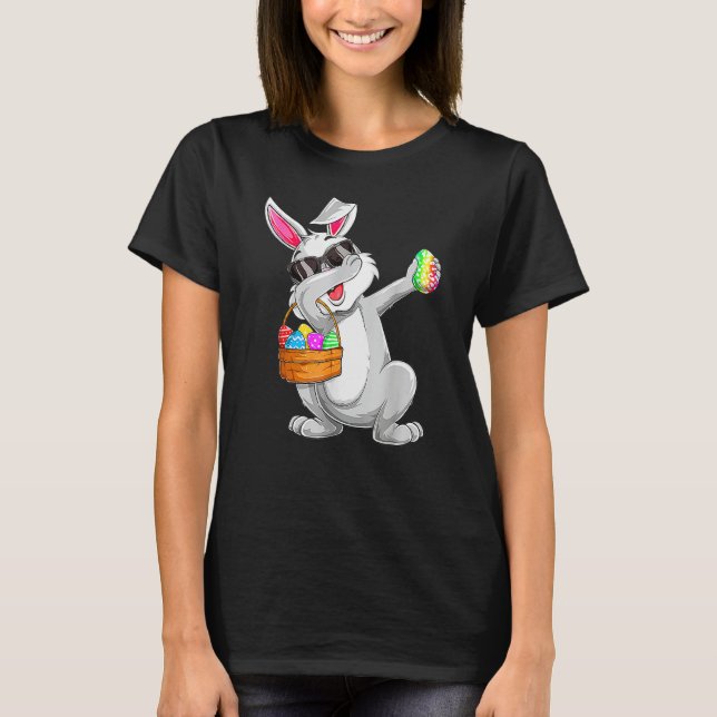 T-shirt Dabbing Rabbit Jour de Pâques Oeufs Chasse Panier  (Devant)