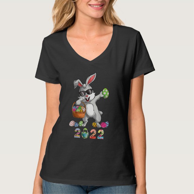 T-shirt Dabbing Rabbit Jour de Pâques Oeufs Dab Garçons Fi (Devant)