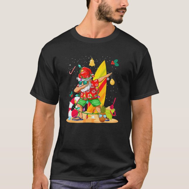 T-shirt Dabbing Santa Claus Surfer Summer Beach Noël (Devant)