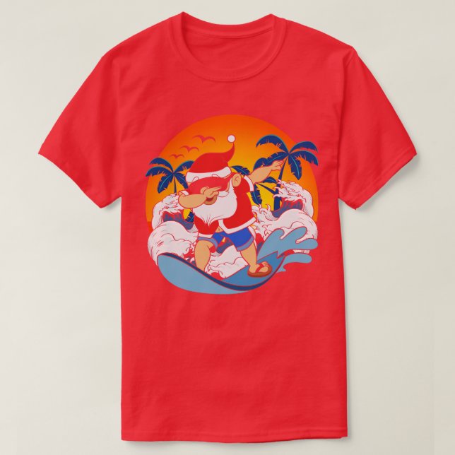 T-shirt Dabbing Santa Claus Surfing Funny Hawaiian Christm (Design devant)