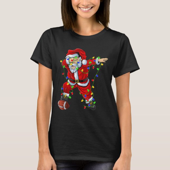 T-shirt Dabbing Santa Football Christmas Lights Srty Playe (Devant)