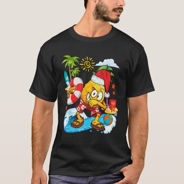 T-shirt Dabbing Santa Pineapple Playing On Beach Christmas (Devant)