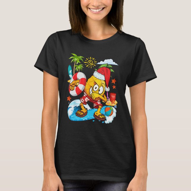T-shirt Dabbing Santa Pineapple Playing On Beach Christmas (Devant)