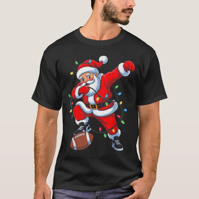 T-shirt Dabbing Santa Xmas Lights Football Christmas Boys  (Devant)
