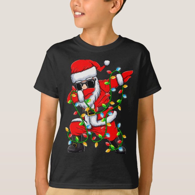 T-shirt Dabbing Santa Xmas Lights Girls Boys Kids Christma (Devant)