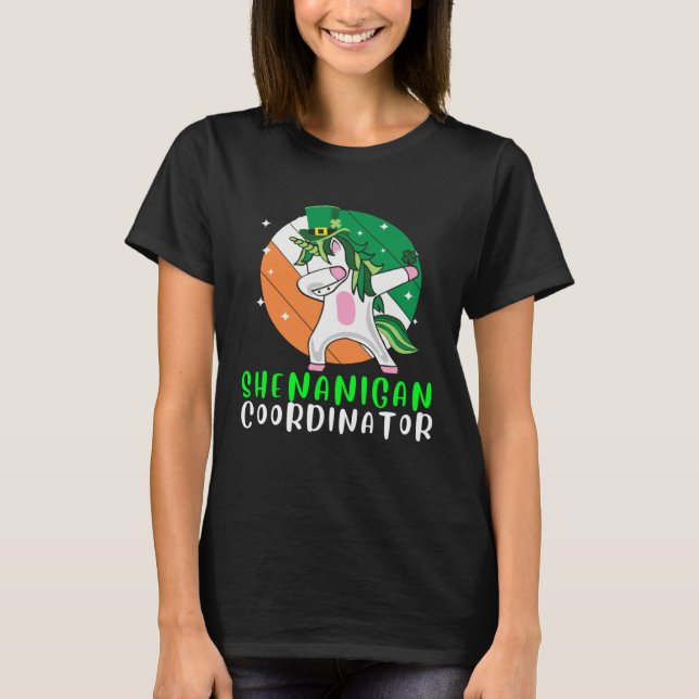 T-shirt Dabbing Shamrock Shenanigans Leprechaun Unicorn Gn (Devant)